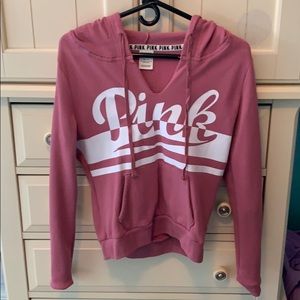 Pink V neck hoodie